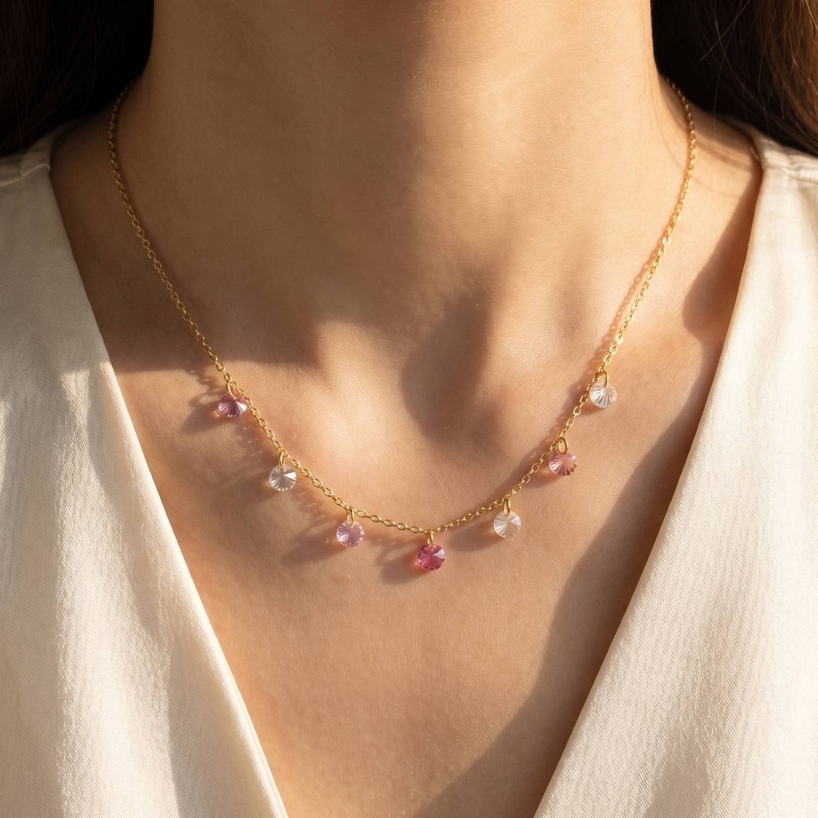 Anly Gold Dipped Chain Cz Drop Station Necklace