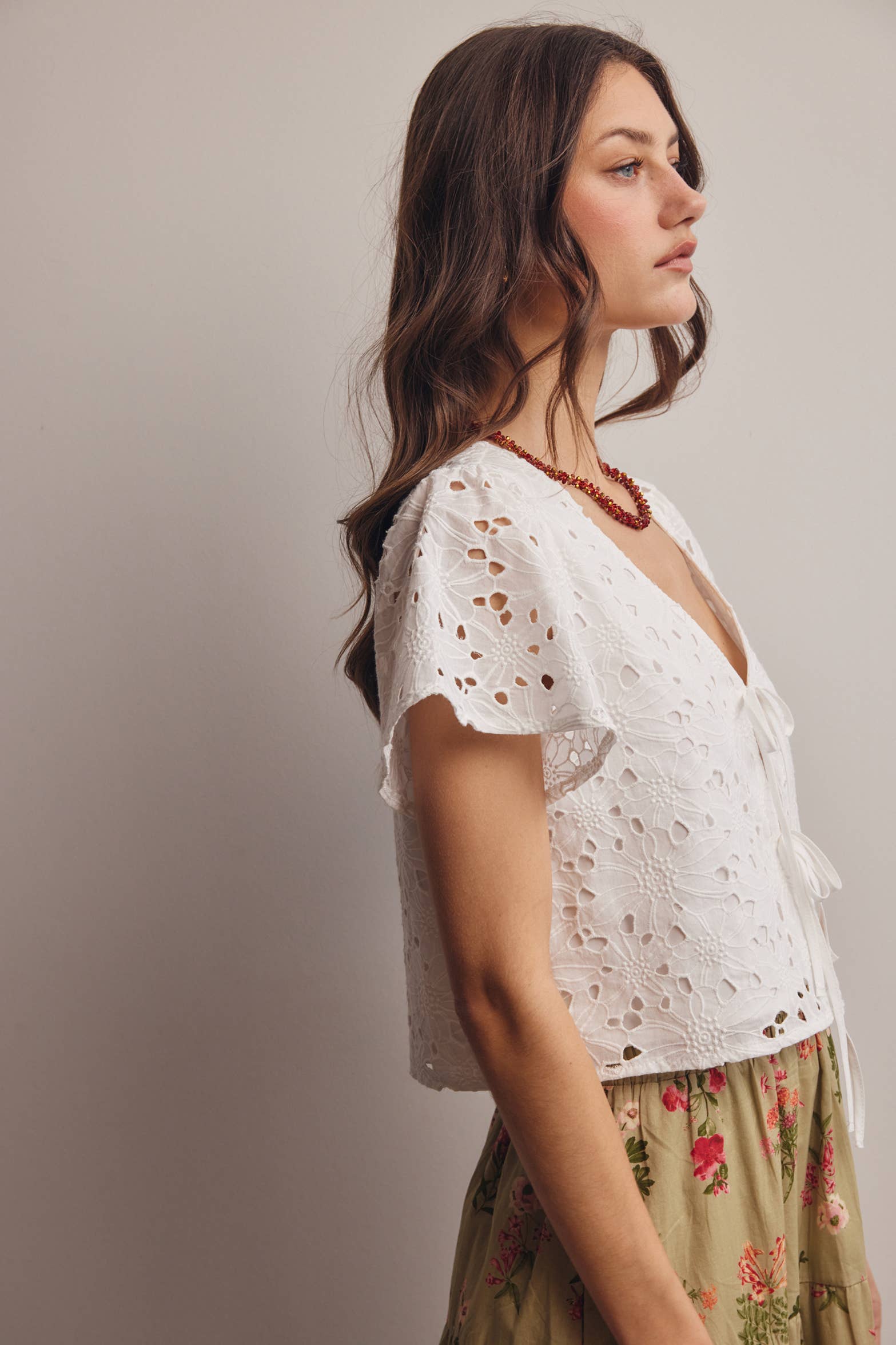 Aurelia Eyelet Tie-Front Lined Cotton Top PREORDER