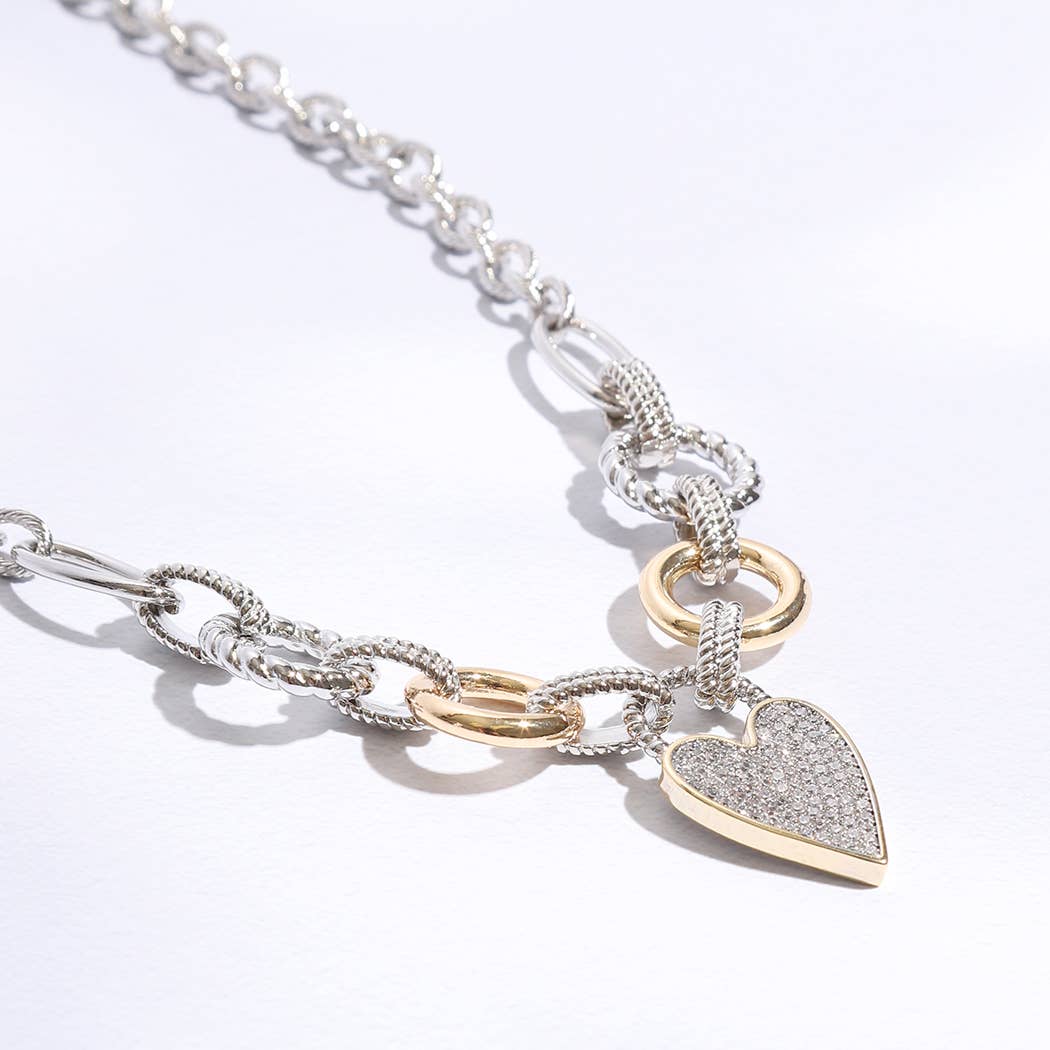 Neds Pave Heart Charm Link Chain Necklace