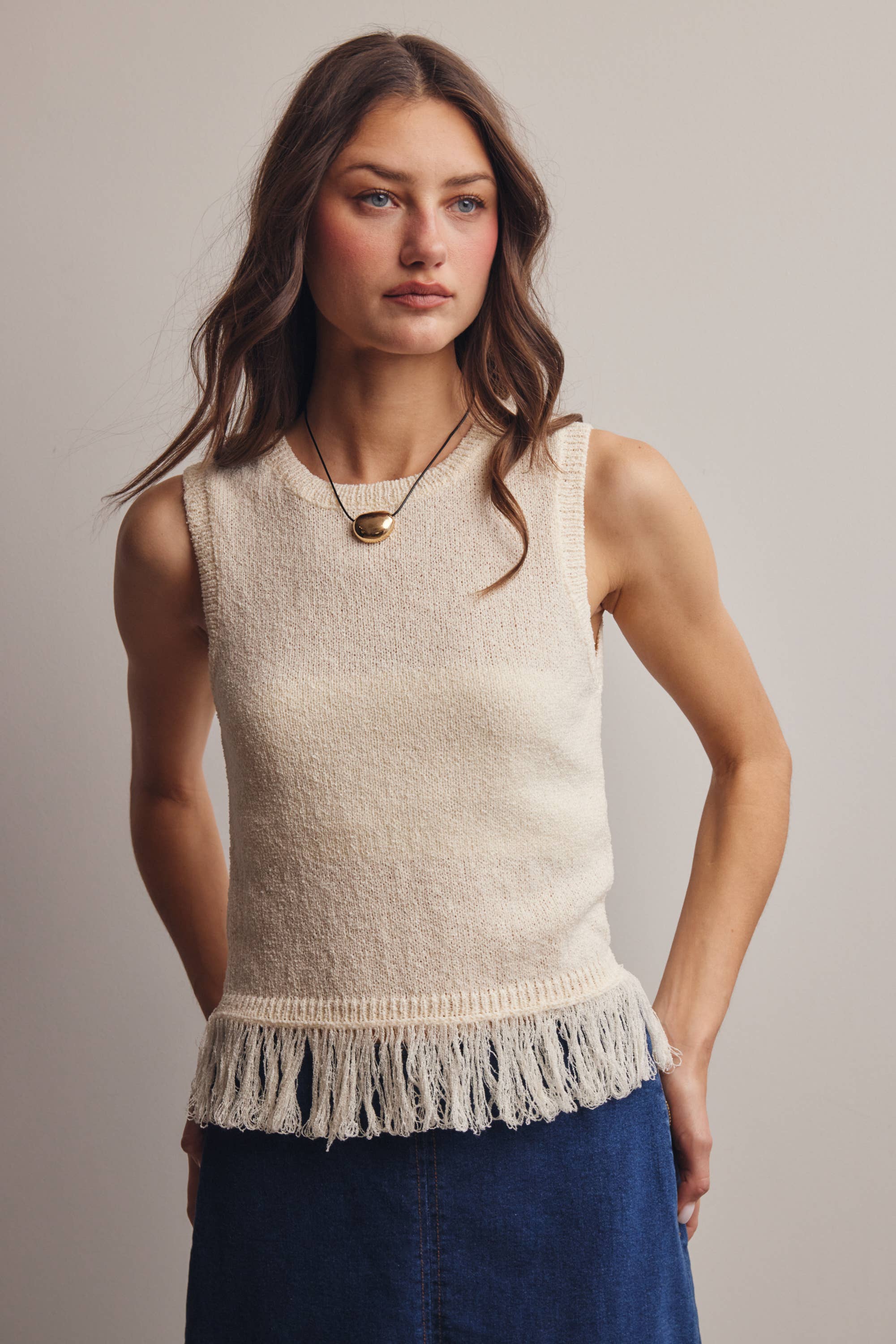 Felicity Fringe Hem Sleeveless Knit Top