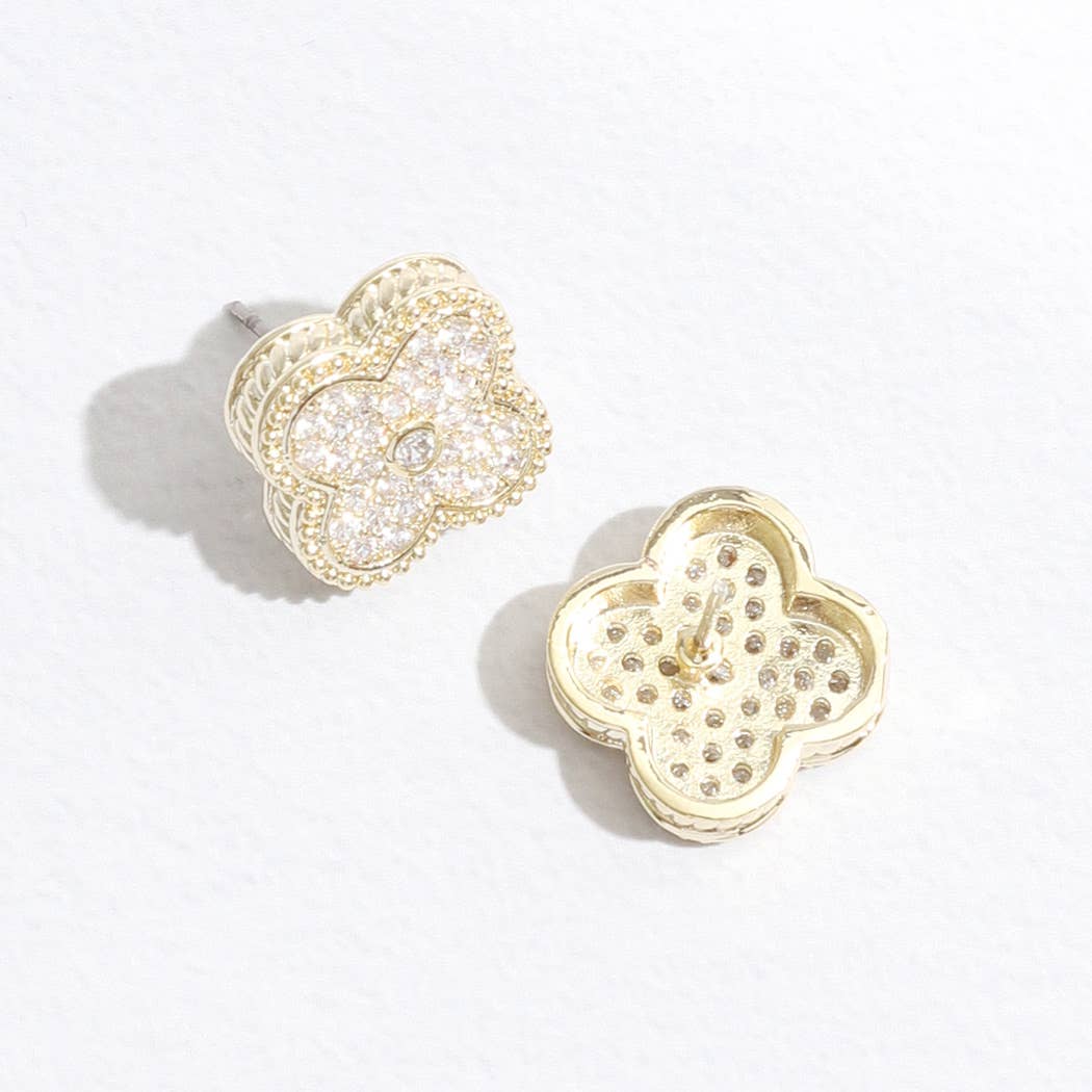 Nubert Gold Tone Outline CZ Pave Clover Post Earrings