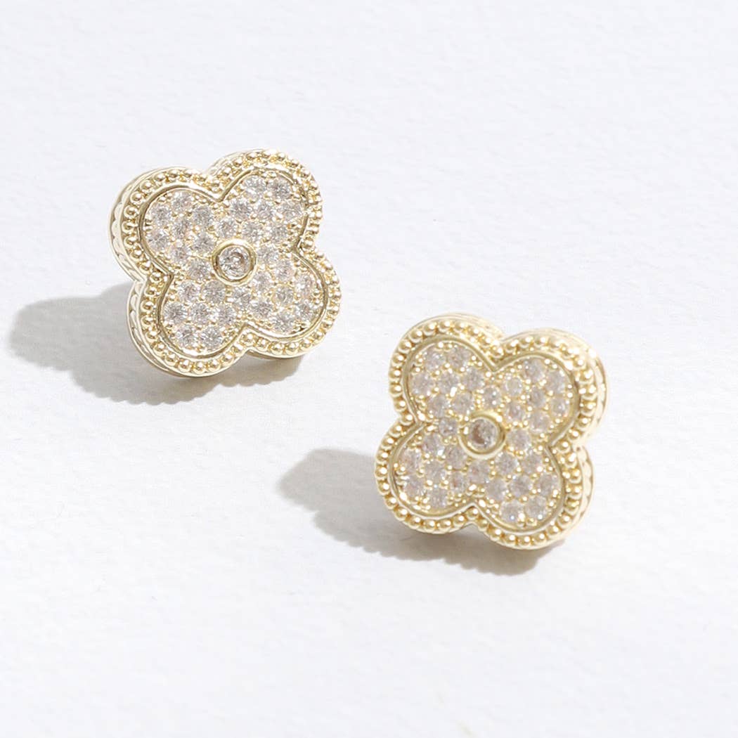 Nubert Gold Tone Outline CZ Pave Clover Post Earrings