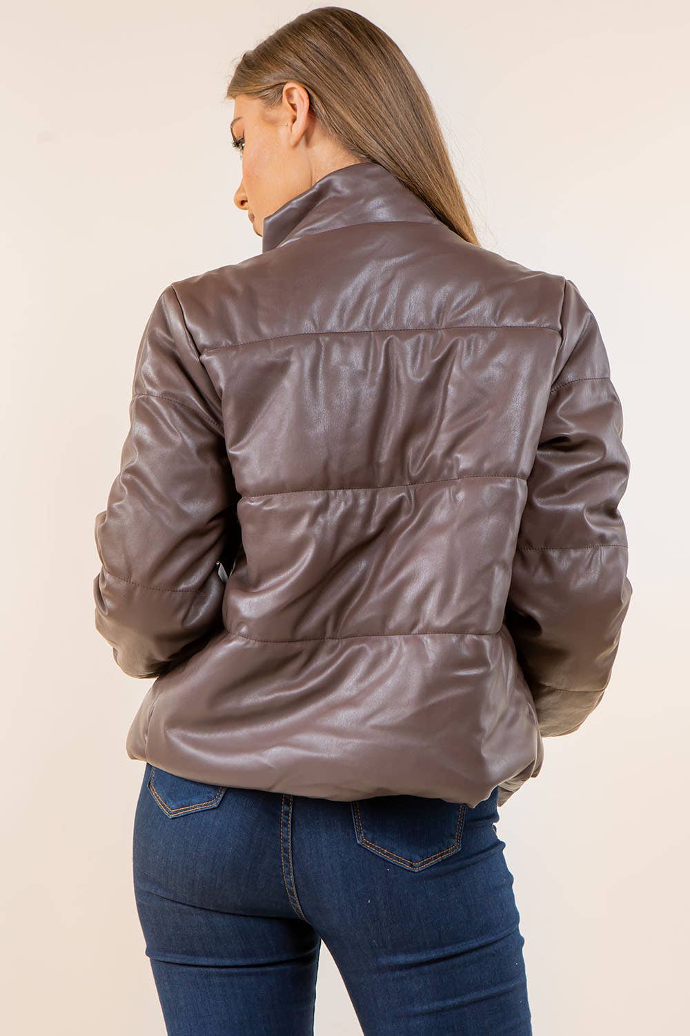 Moely Faux Leather Puffer Jacket