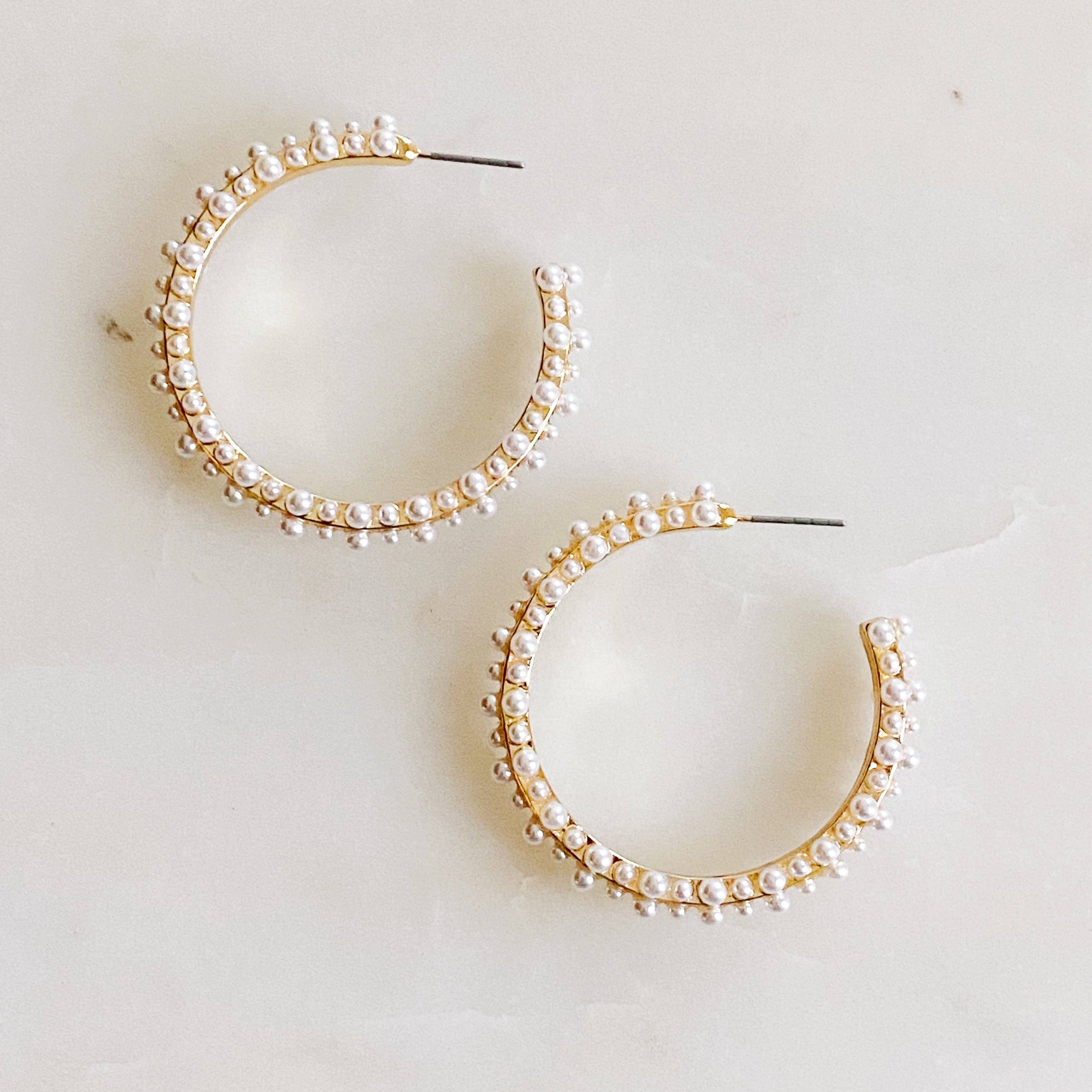 Devon Delicate Pearl Deco Hoop Earrings