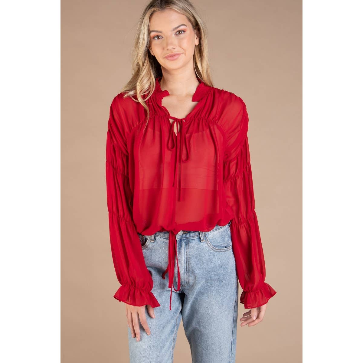 Bella Shirred Peasant Blouse