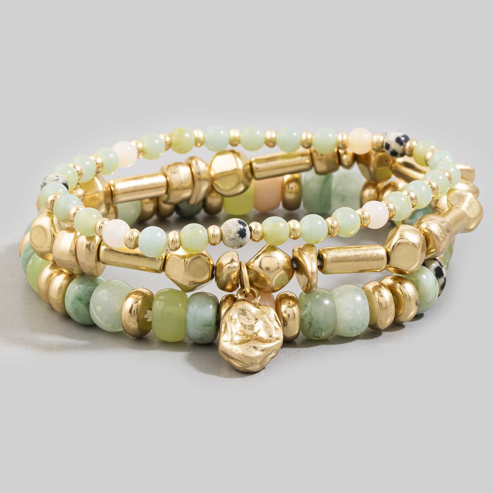 Amos Semi Precious Stone And Metal Layered Bracelet Stack