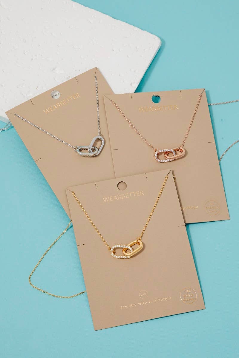 Abba Gold Dipped Cz Pave Oval Link Pendant Necklace