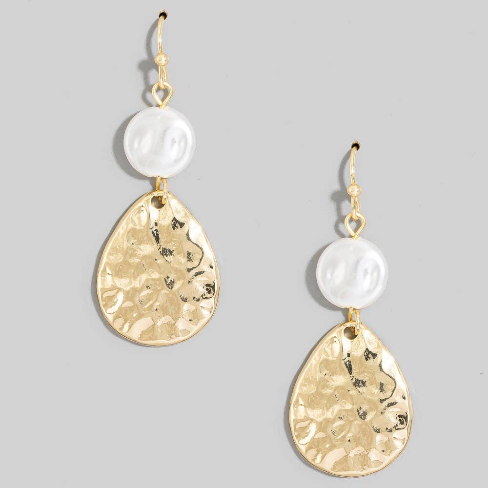 Arthur Freshwater Pearl Hammered Teardrop Earrings