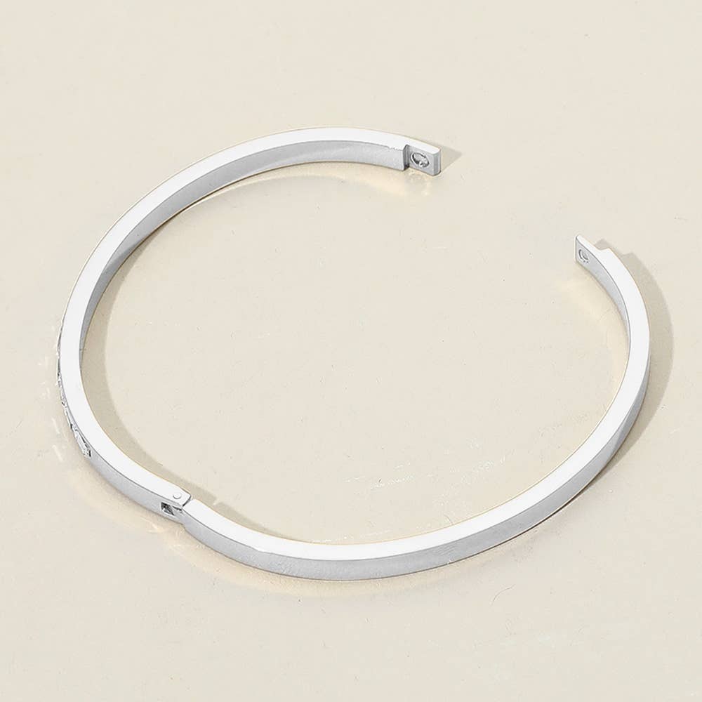 Fae Baguette Stone Steel Hinged Bangle Bracelet