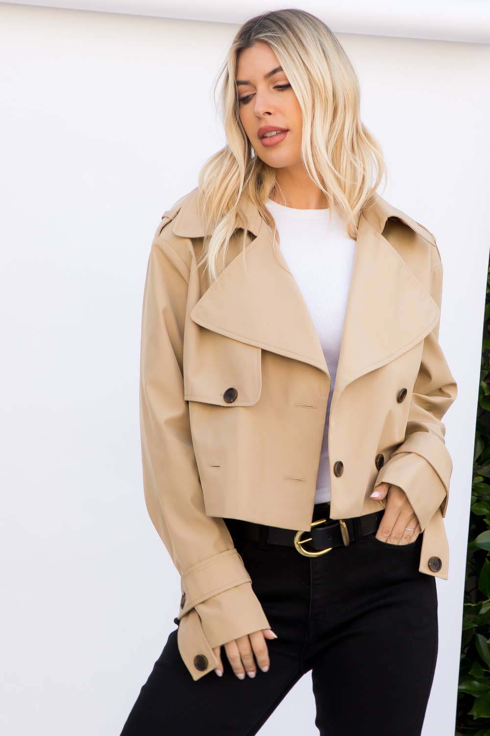 Cody Solid Cropped Trench Coat