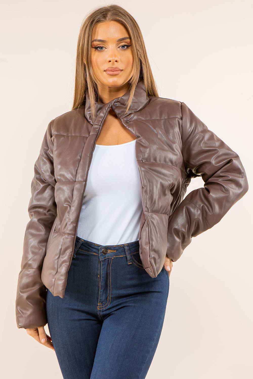 Moely Faux Leather Puffer Jacket