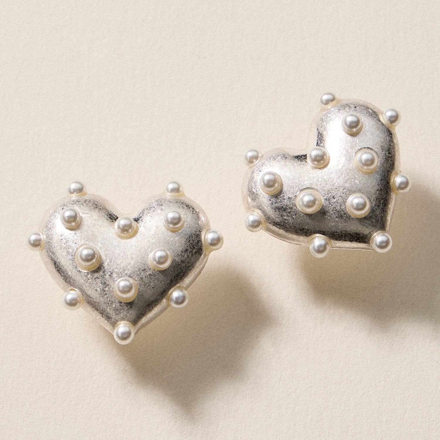 Hilly Pearl Studded Heart Earrings – Cute Valentine’s Day Statement Studs