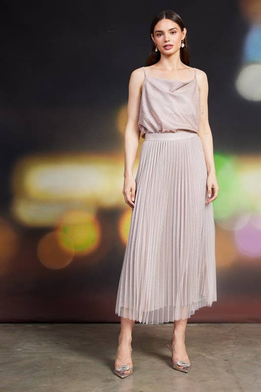 Angel Lurex Pleated Double Mesh Midi Skirt