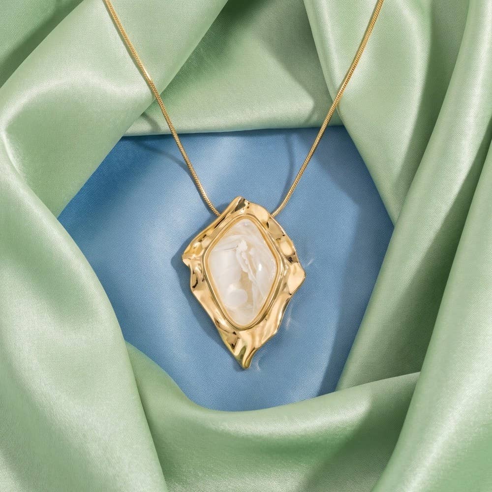 Steve Molten Frame Marbled Stone Pendant Necklace
