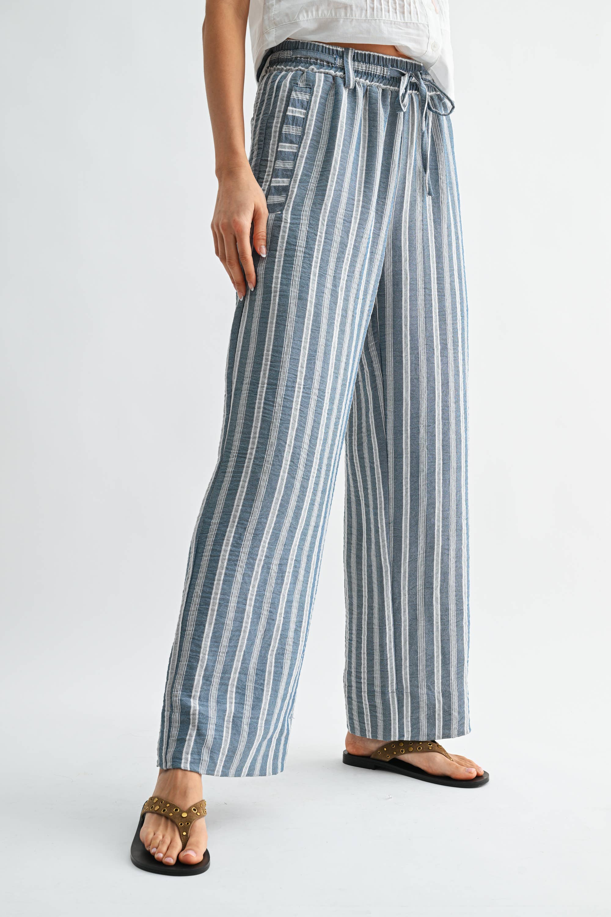 Hanna Striped Wide Leg Drawstring Pants PREORDER