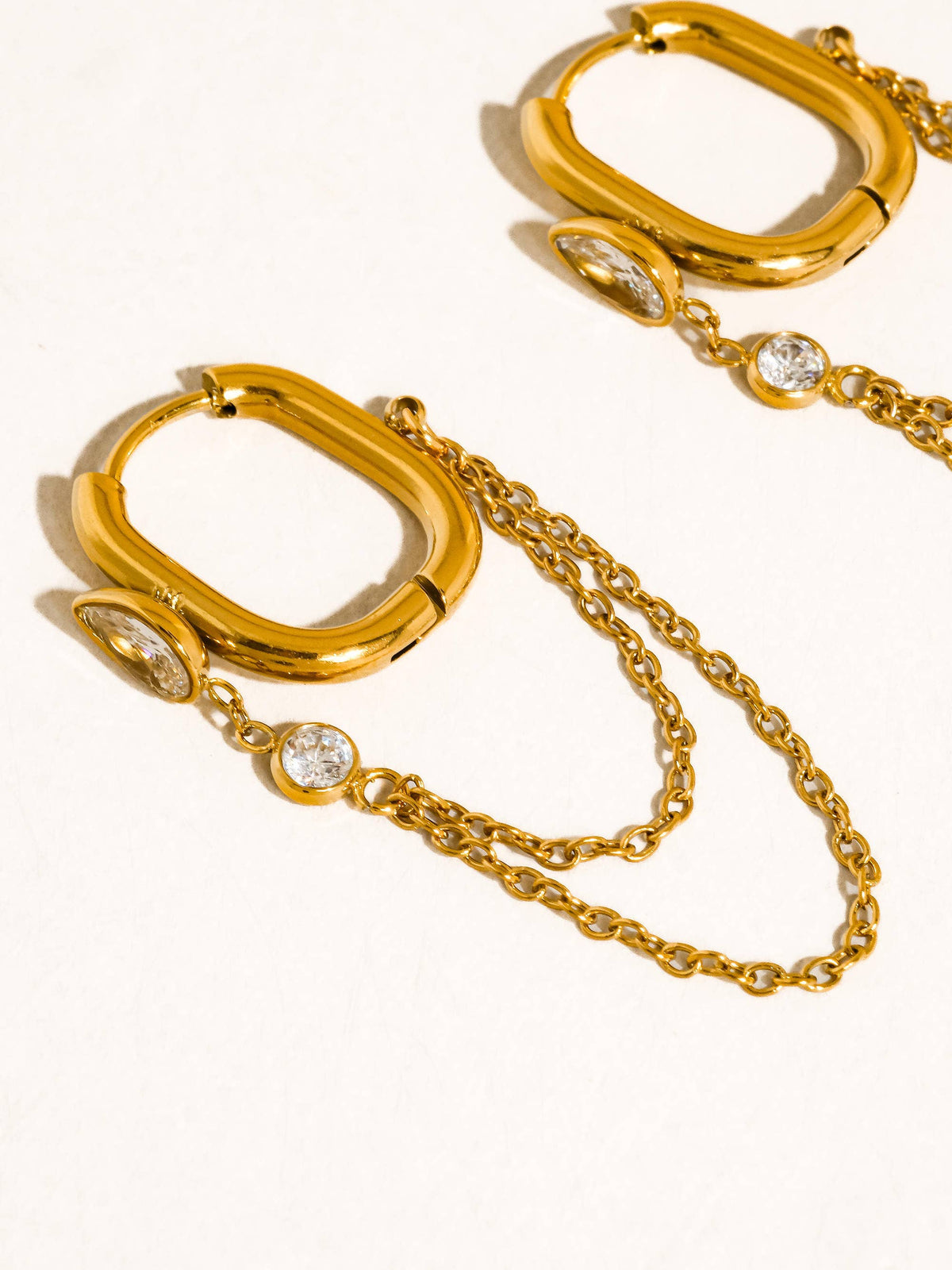 Flânerie by MAIQ Lucienne 18K Gold Non-Tarnish CZ Chain Link Drop Earrings