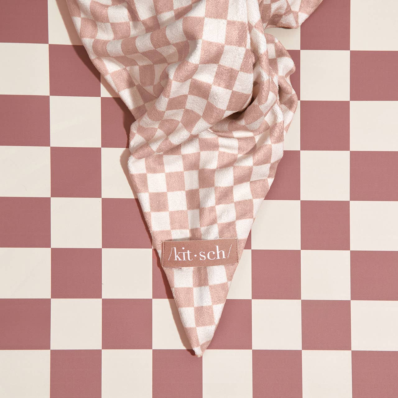 KITSCH Extra Large Quick-Dry Hair Towel Wrap- Terracotta Checker