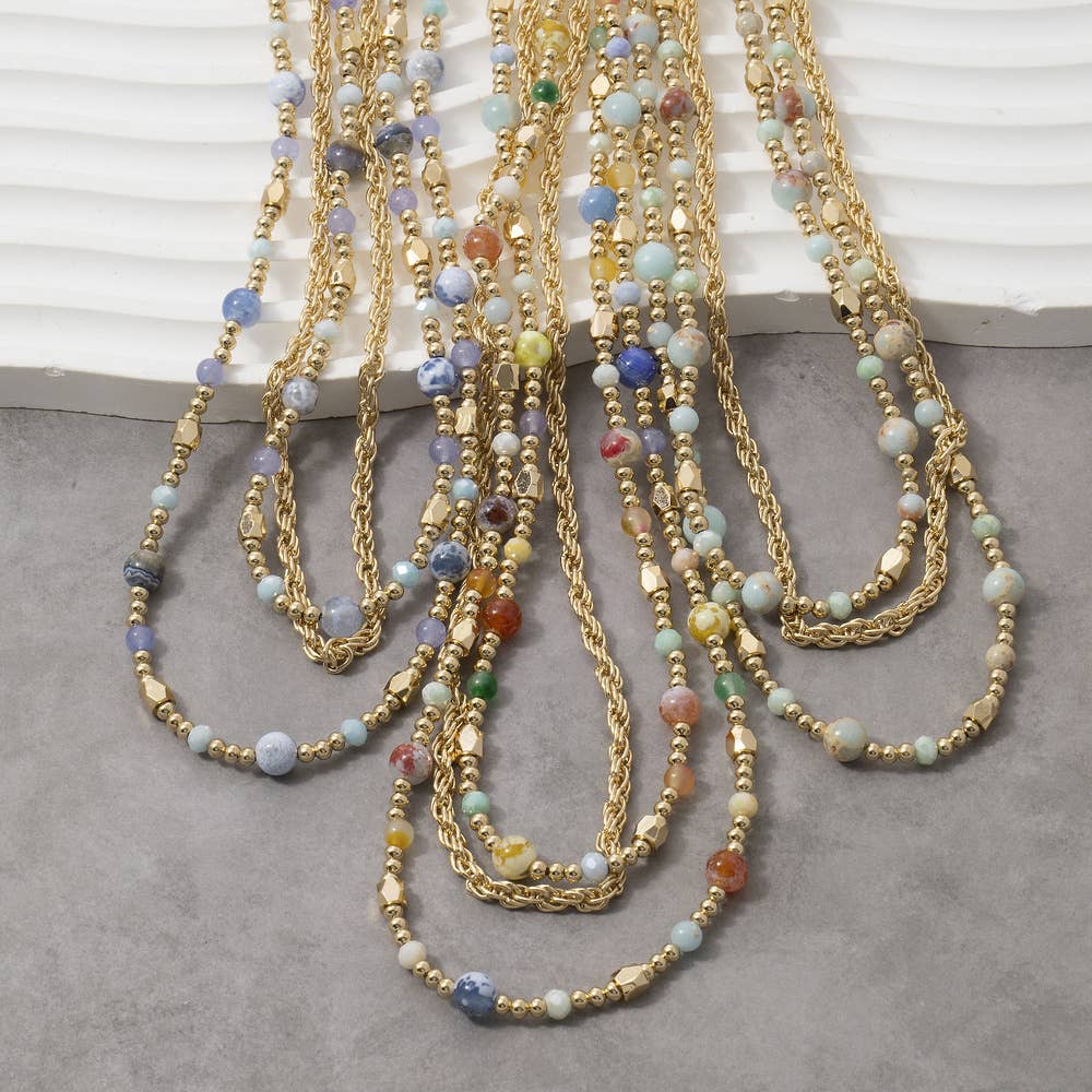 Jarvis Triple Strand Semi Precious Stone Rope Chain Necklace