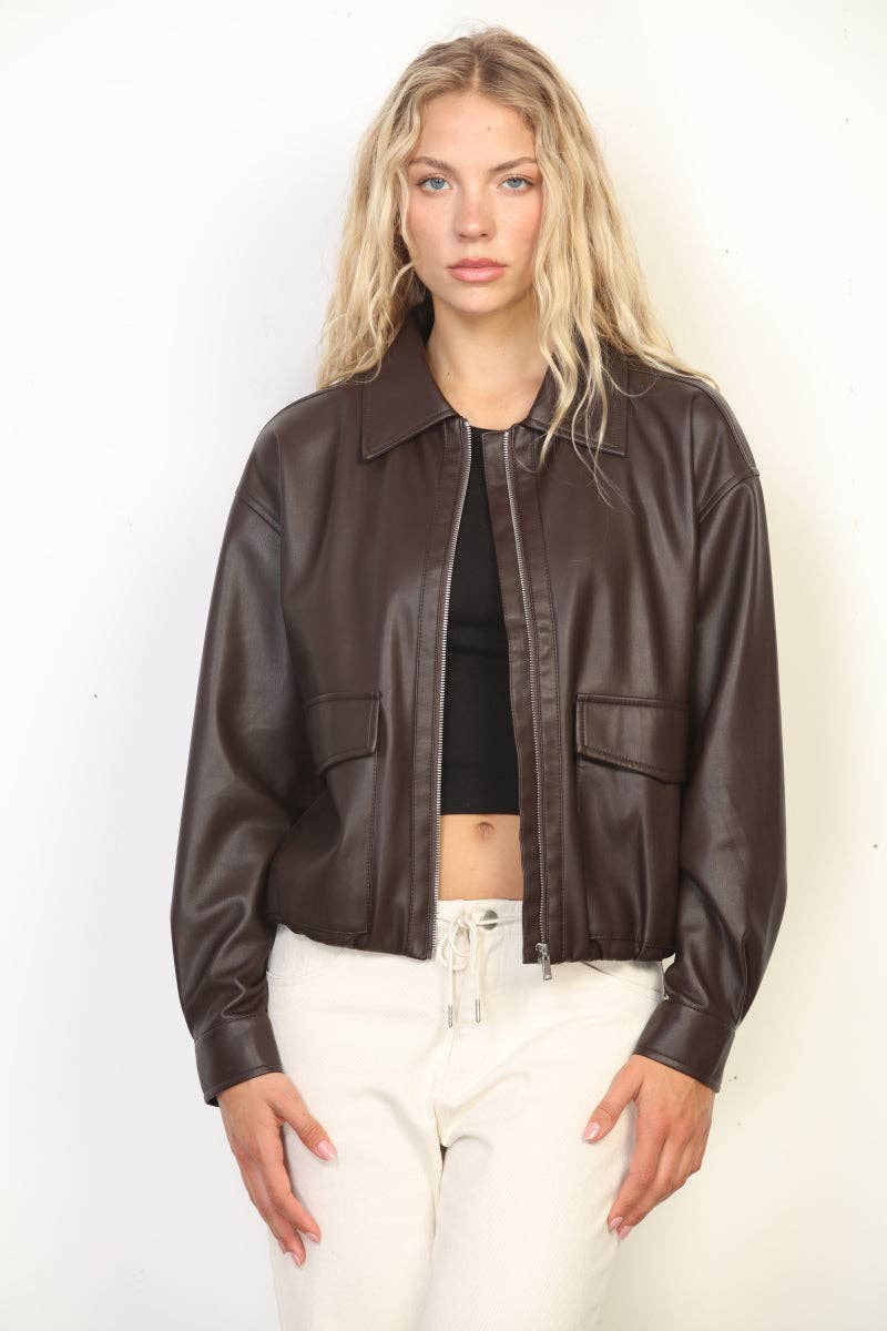 Garrett Faux Leather Bomber Jacket