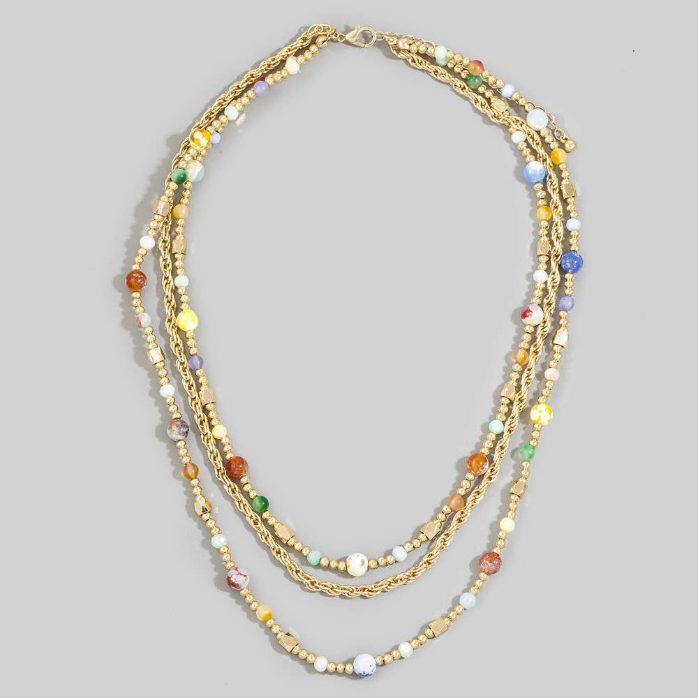 Jarvis Triple Strand Semi Precious Stone Rope Chain Necklace