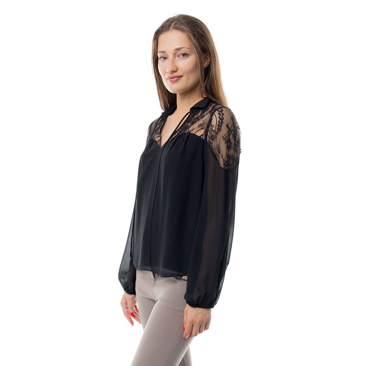Britt Lace Yoke Chiffon Blouse