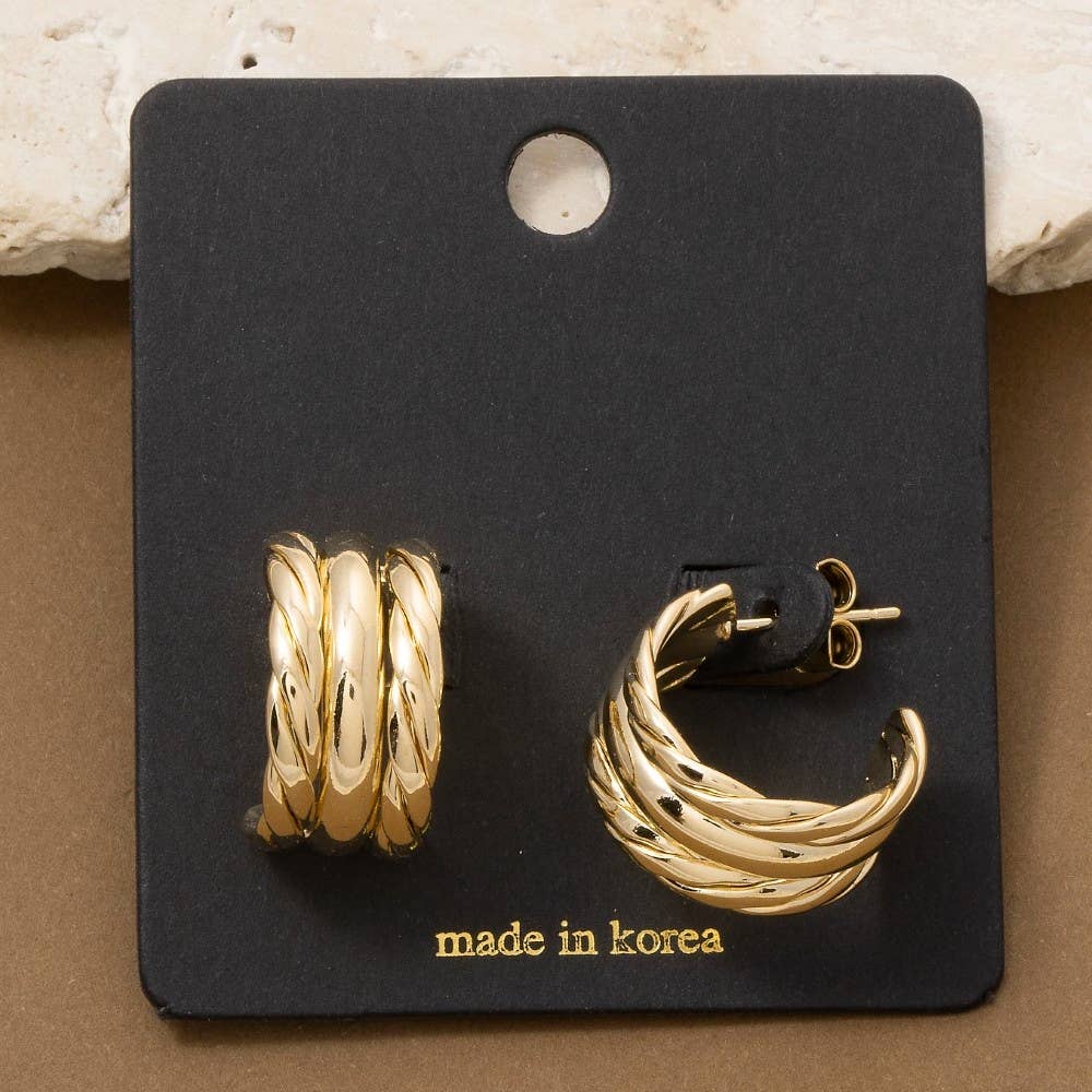 Bider Gold Triple Twisted Rope Hoop Earrings