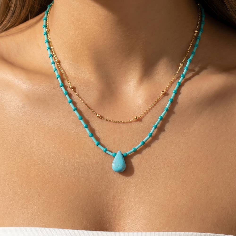 Allison Double Strand Turquoise Bead Pendant Necklace