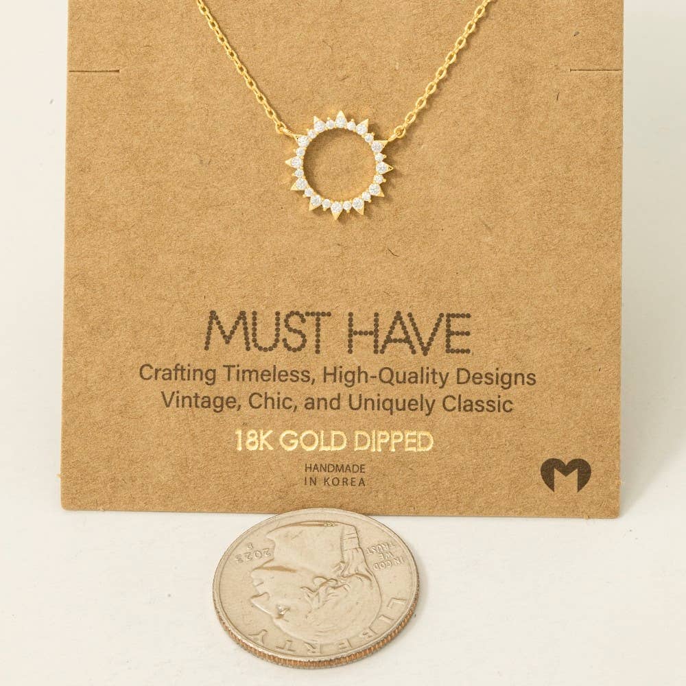Aggra Gold Dipped Pave Circle Sun Pendant Necklace (2 Colors!)