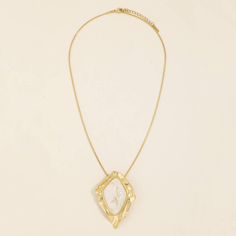 Steve Molten Frame Marbled Stone Pendant Necklace