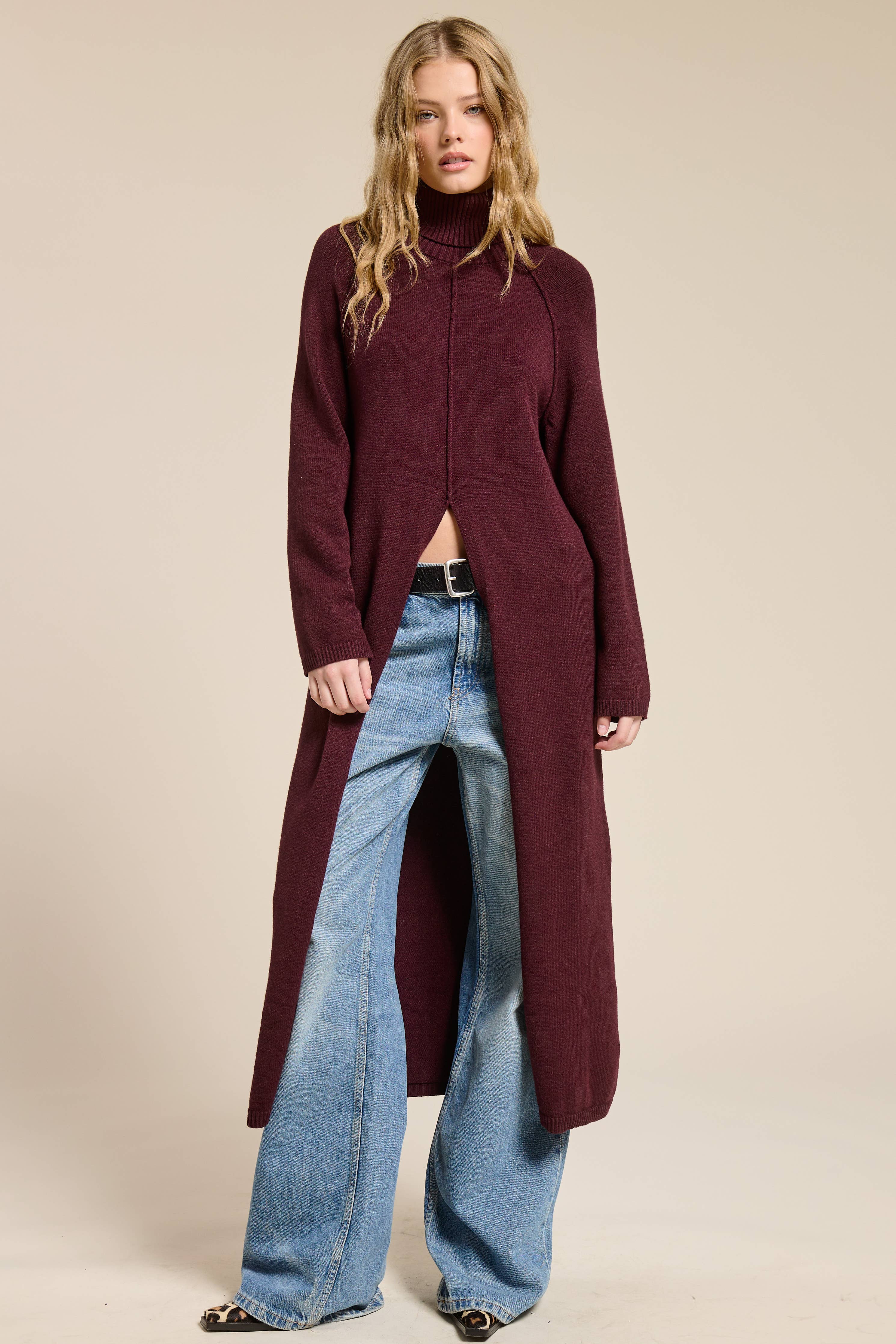 Vale Ribbed Turtleneck Tunic Sweater