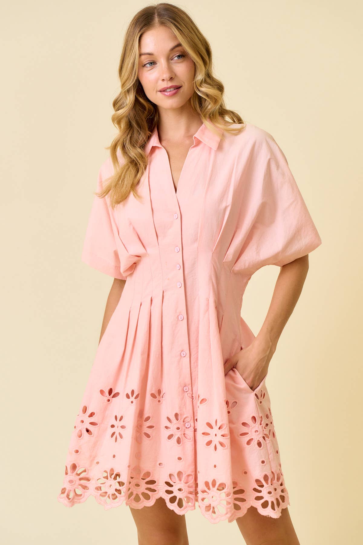 Stefanie Scallop Embroidered Shirt Dress