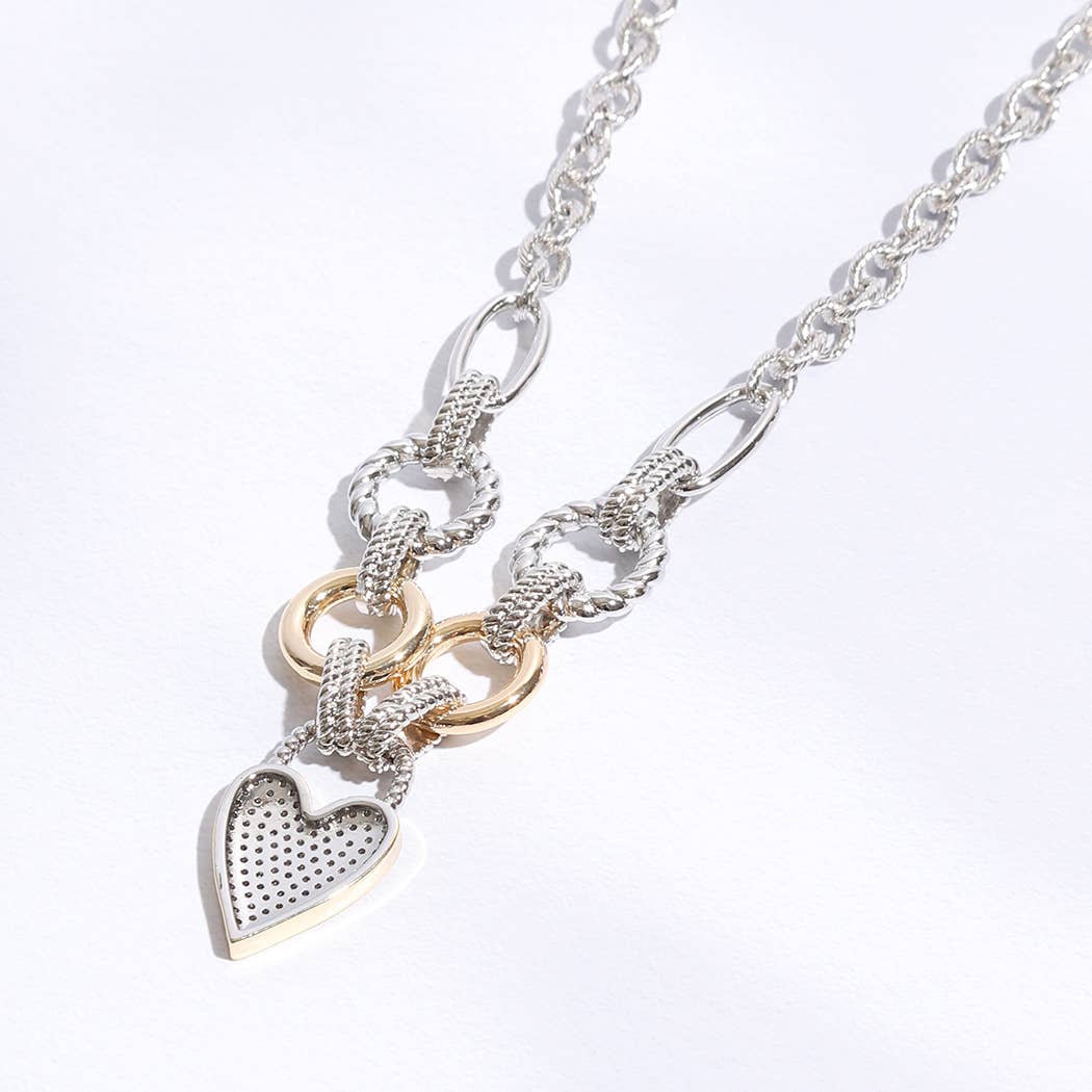 Neds Pave Heart Charm Link Chain Necklace