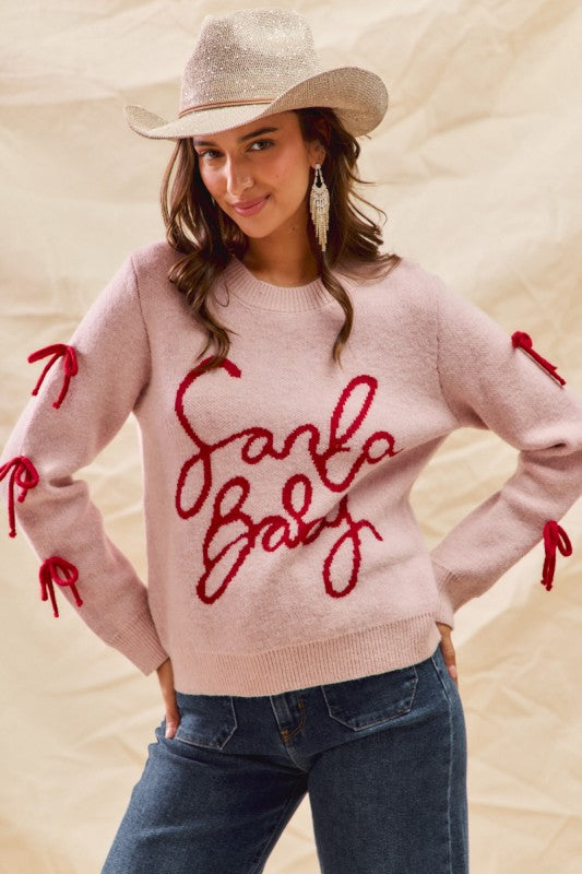 Santa Baby Bow Sweater Top -Large Only! FINAL SALE