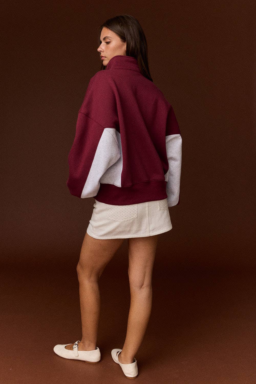 Amy Collar Half-Snap Contrast Sleeve Sweatshirt
