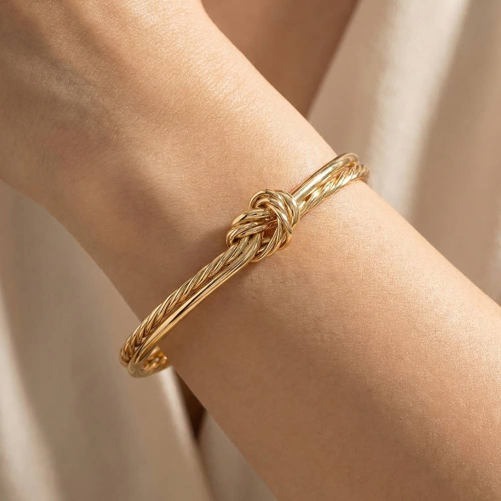 Rota Wire Smooth Rope Knot Open Cuff Bracelet (2 Colors!)