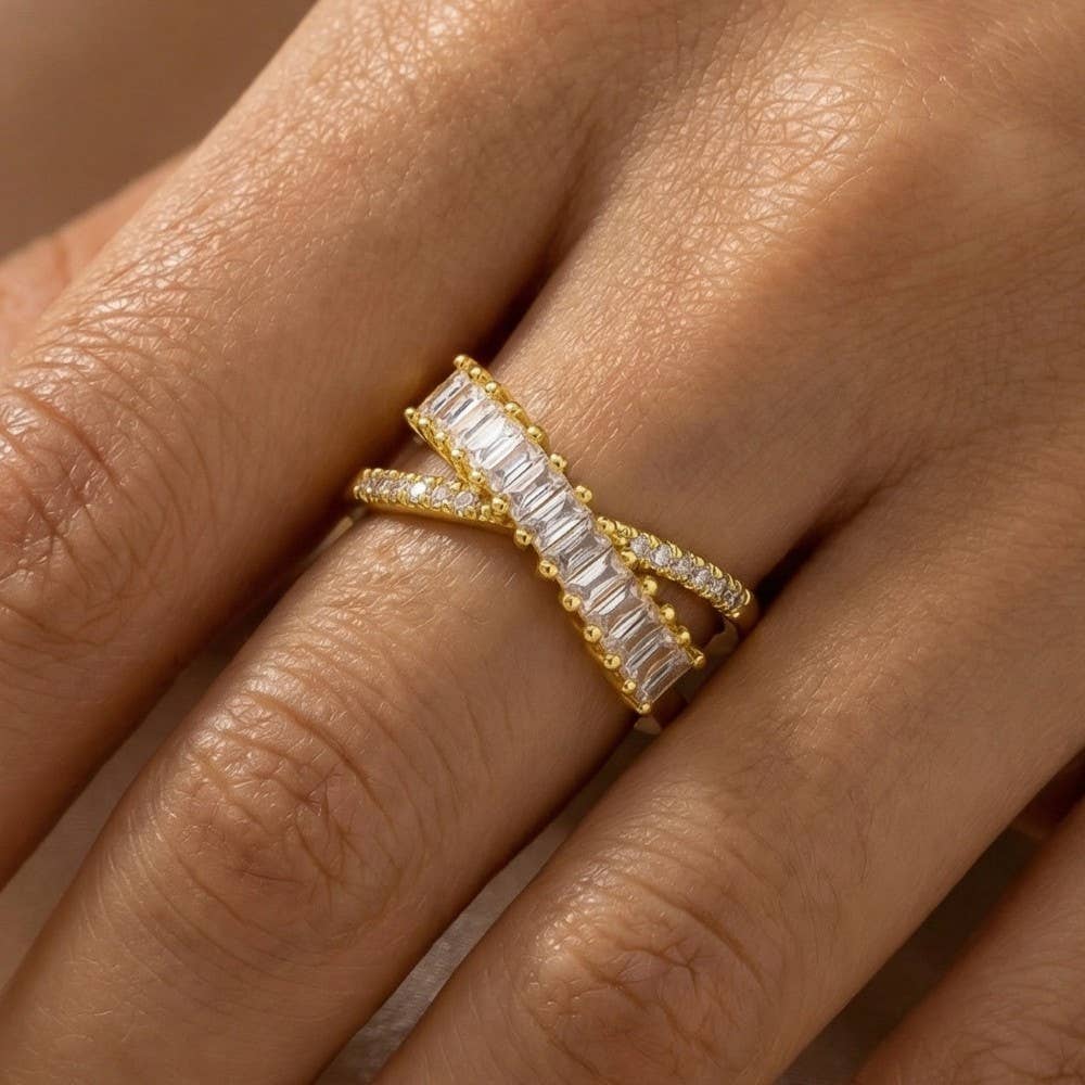Cz Baguette X Adjustable Ring