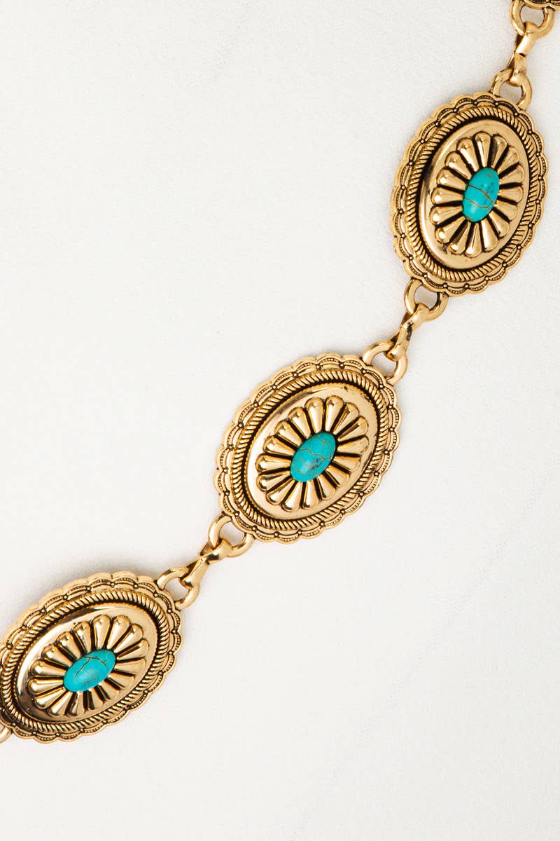 Vistan Oval Western Concho Turquoise Disc Concho Chain Belt