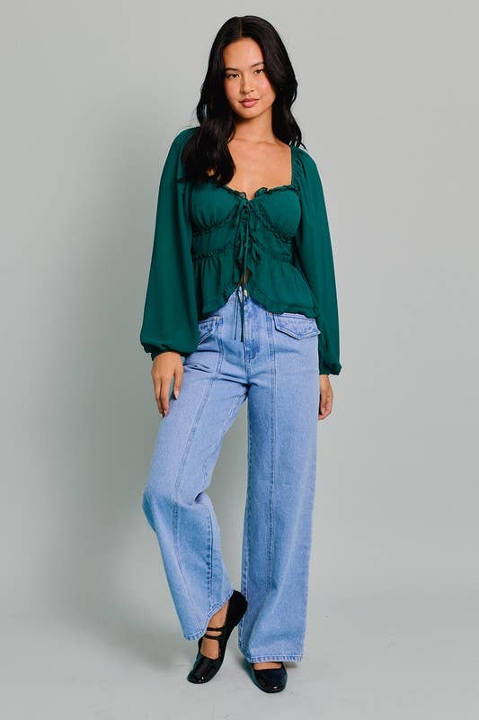 Vayda Puff Long Sleeve Ruffle Detail Open Top FINAL SALE