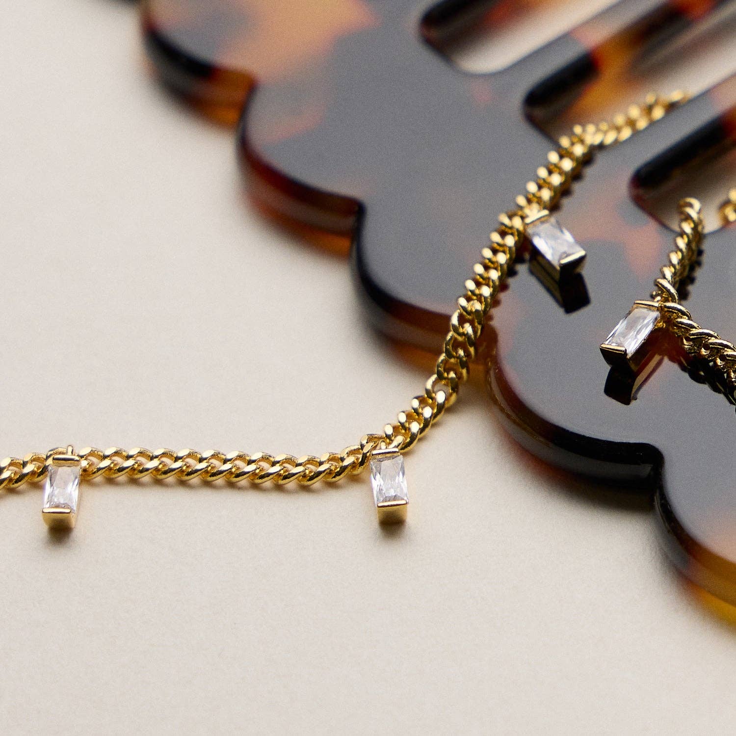 Herm Gold Dipped Baguette Crystal Charm Necklace