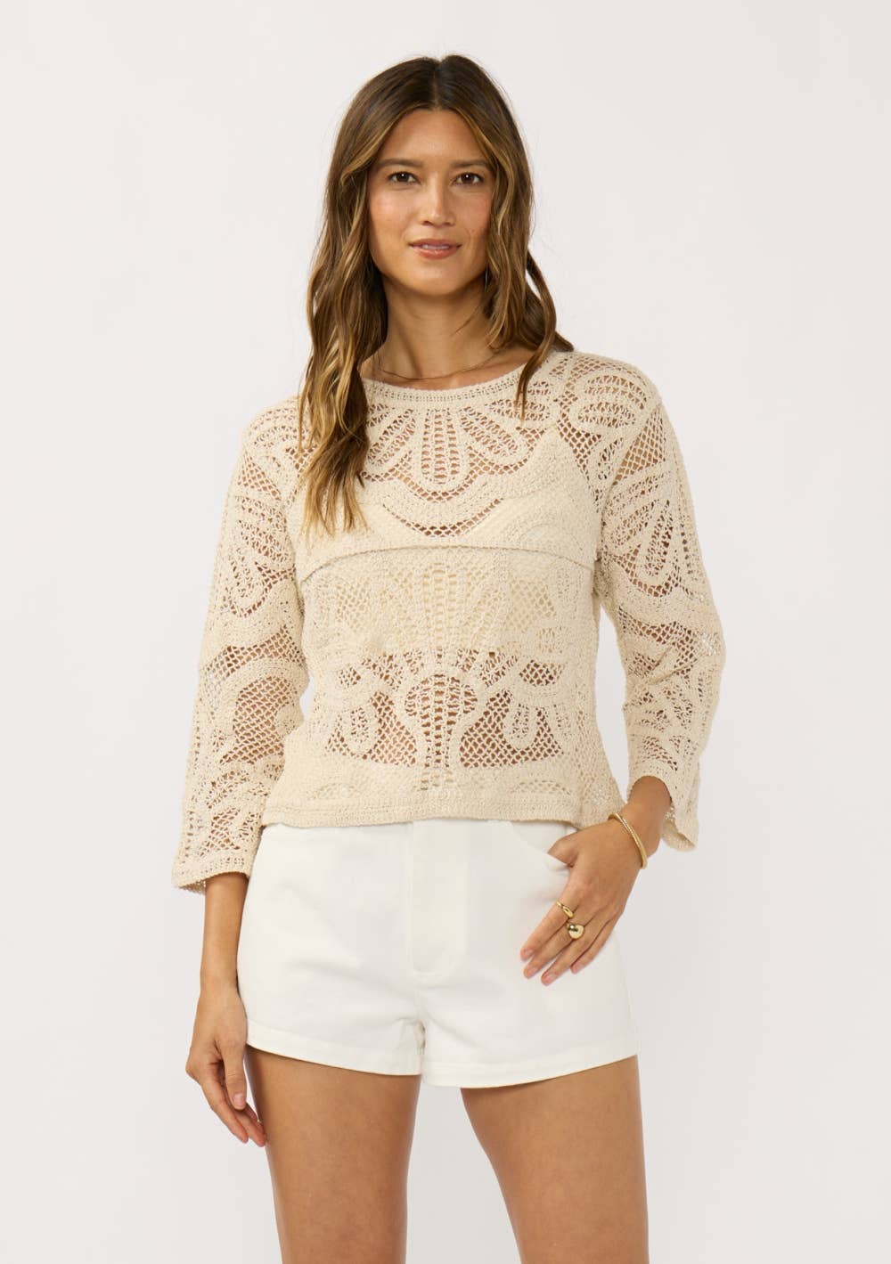 Roman Long Sleeve Crochet Top