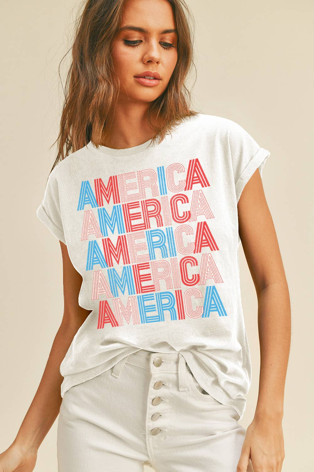 America Rolled Sleeve T-Shirt