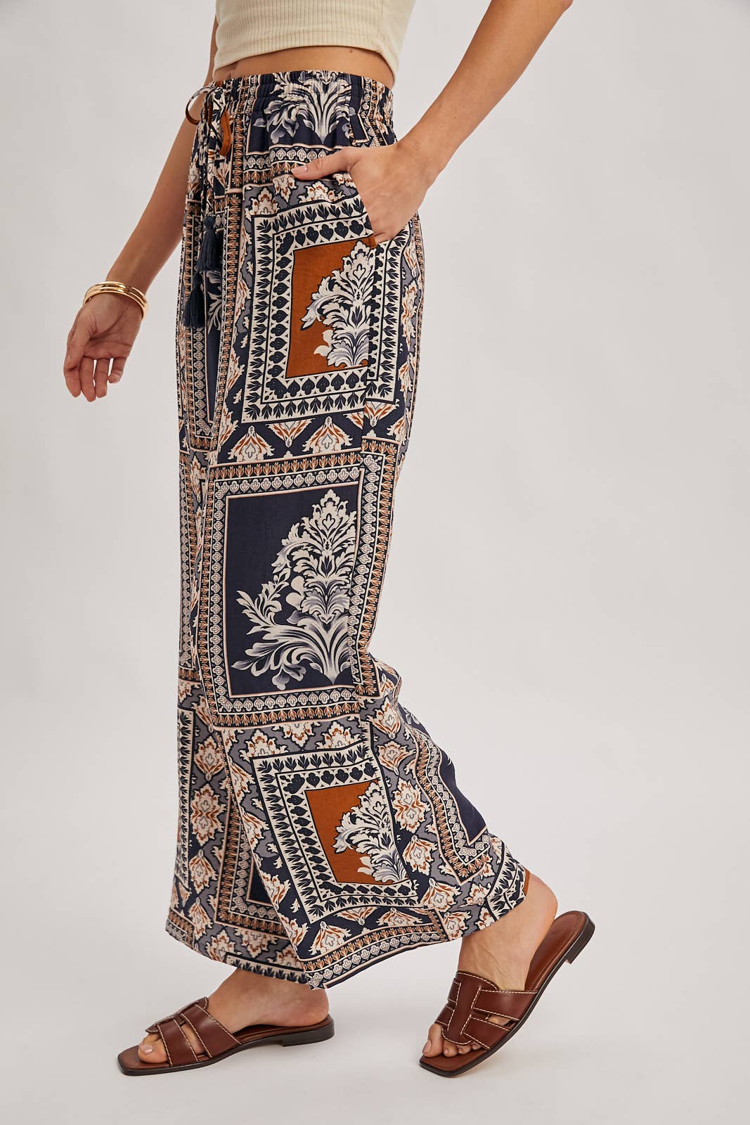 Viki Boho Print Wide Leg Pants