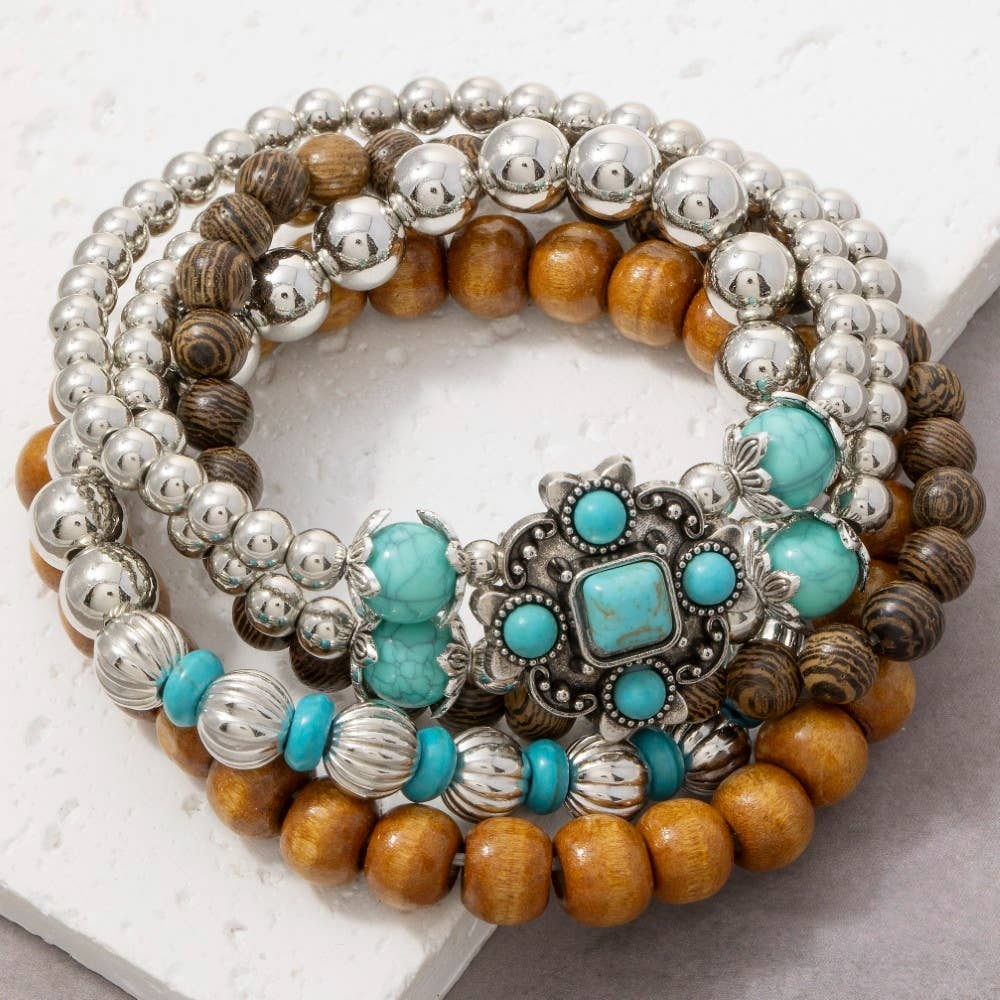 Rinna Western Beads And Charms Stackable Bracelet Set