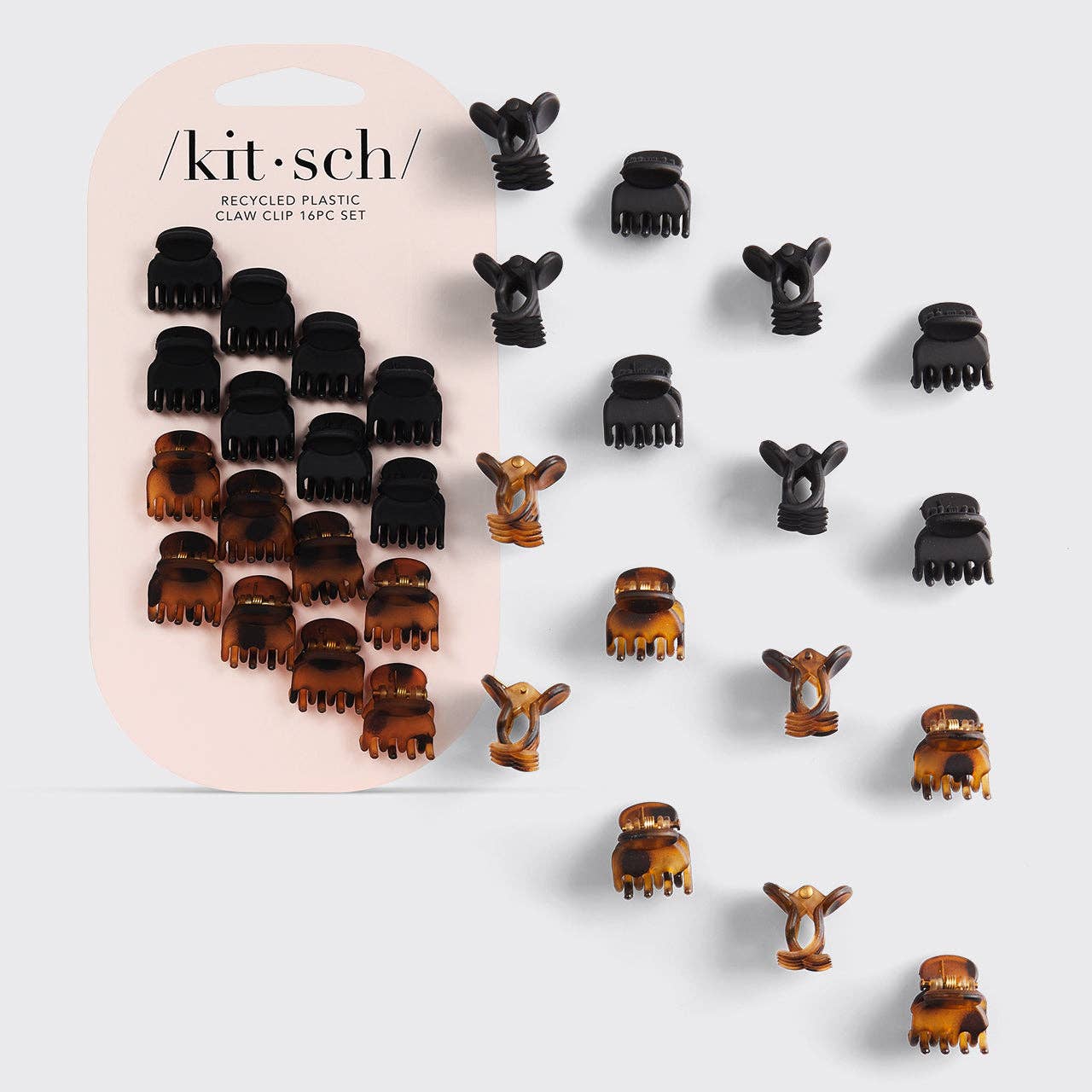 KITSCH Recycled Plastic Micro Classic Claw Clips 16pcSet-Blk & Tort