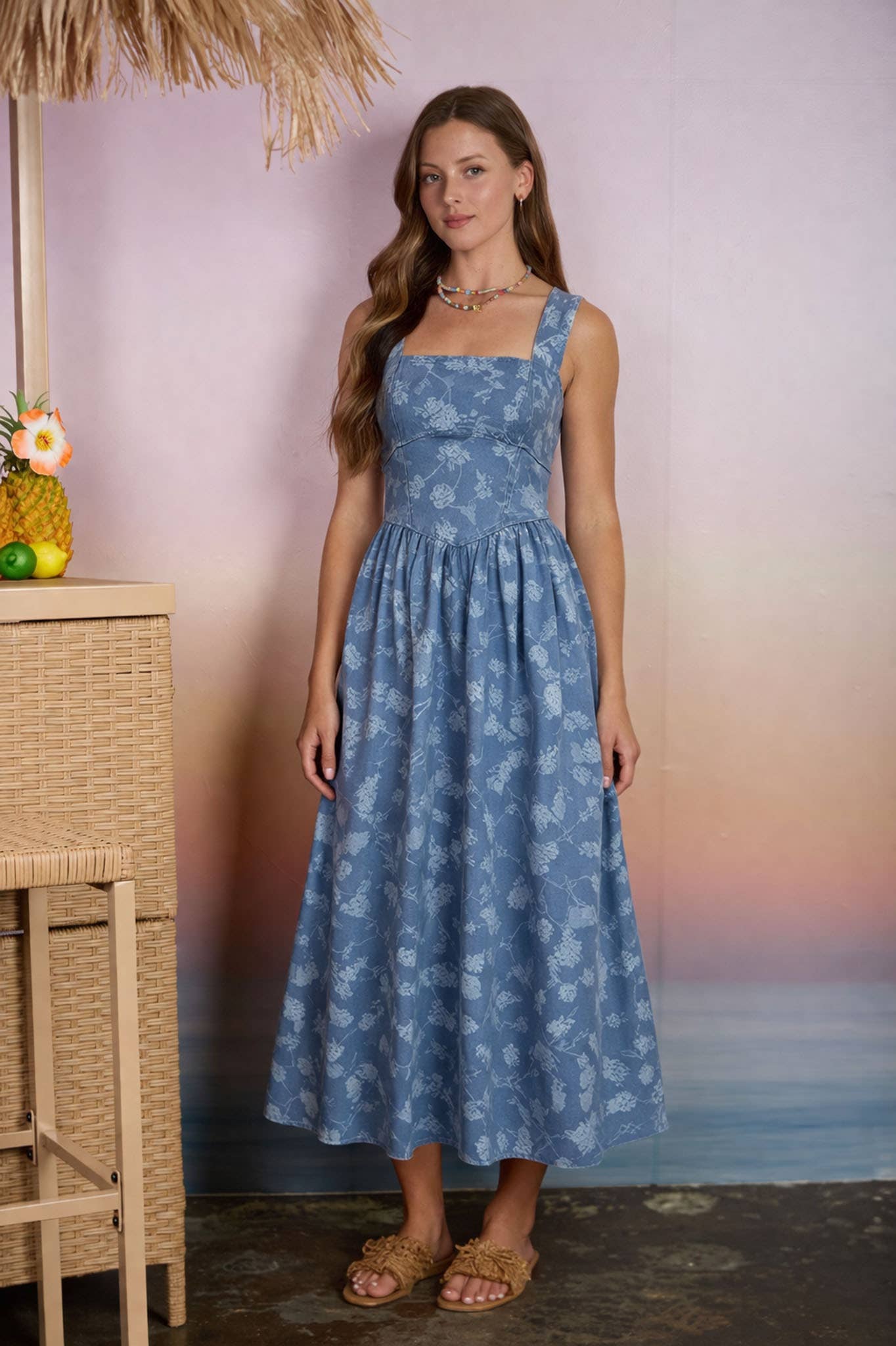 Babs Floral Midi Denim Dress