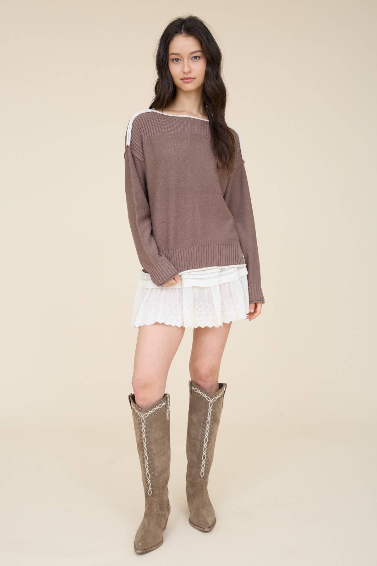 Ramone Contrast Boat Neck Sweater PREORDER