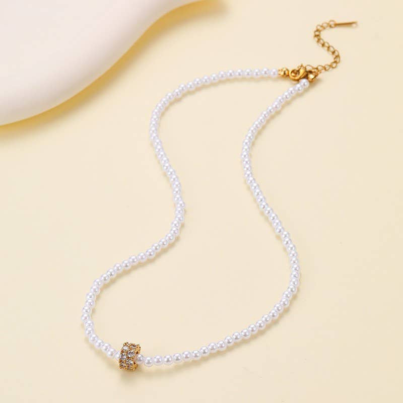 Cere Pearl Spherical Encrusted Rhinestone Charm Necklace