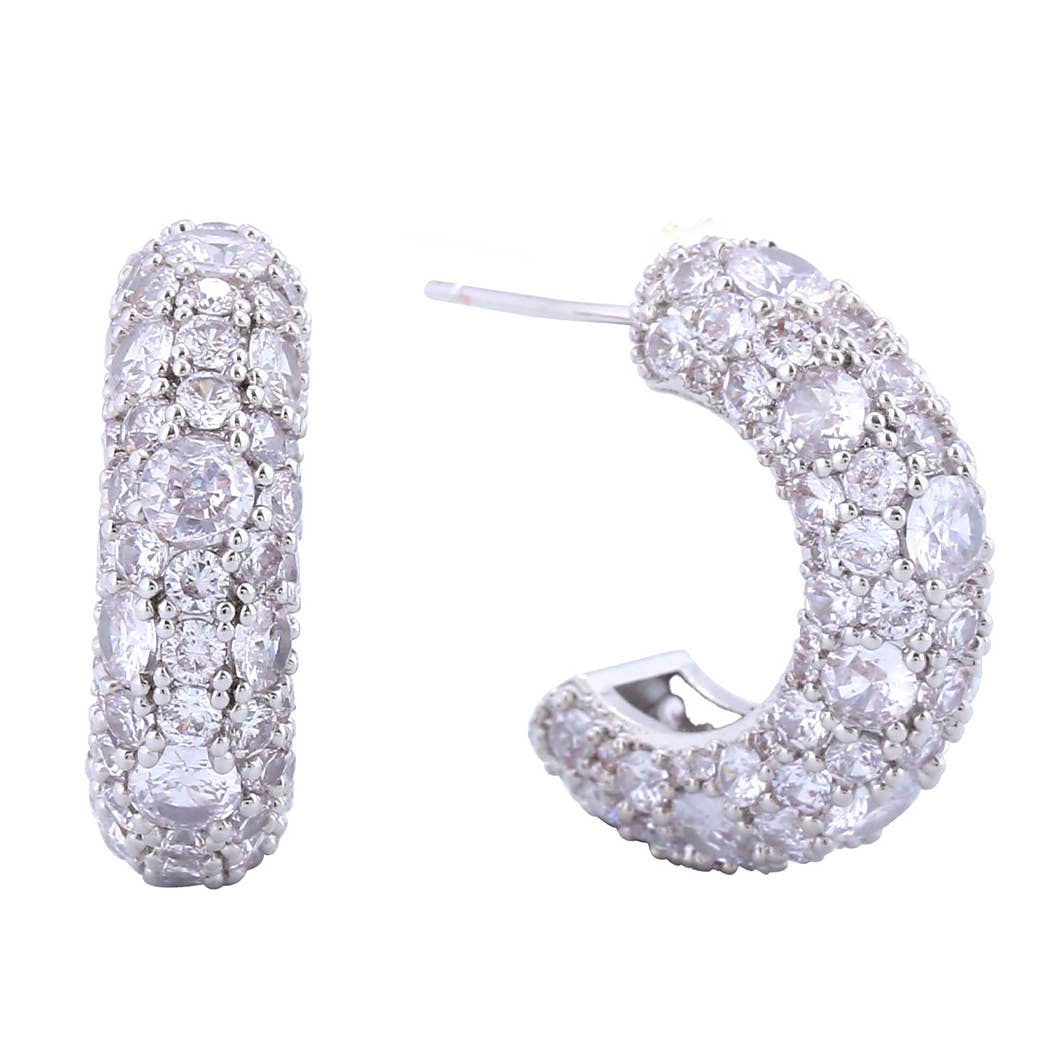 Nola 14K Dipped Half Hoop CZ Paved Post Earrings