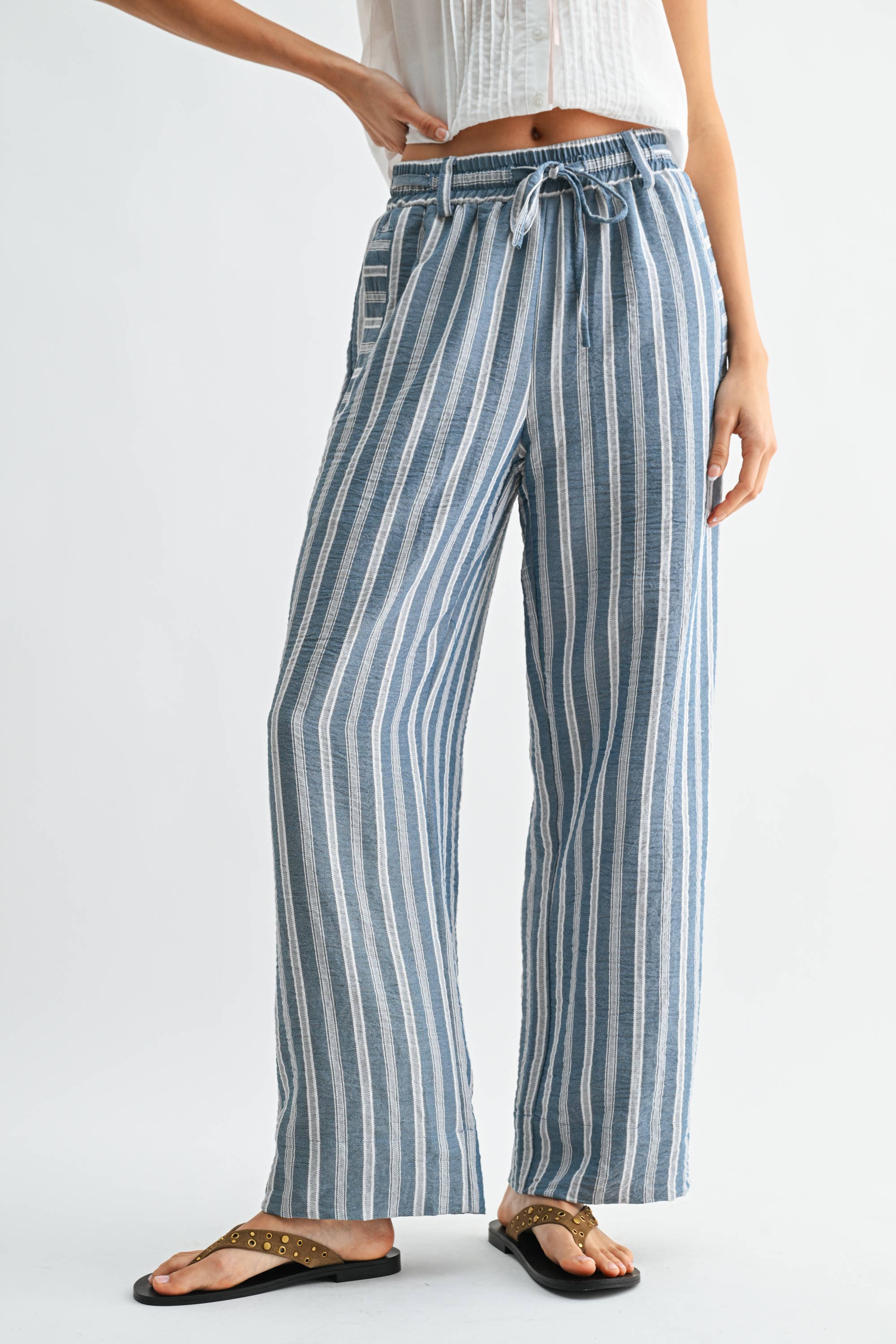 Hanna Striped Wide Leg Drawstring Pants PREORDER