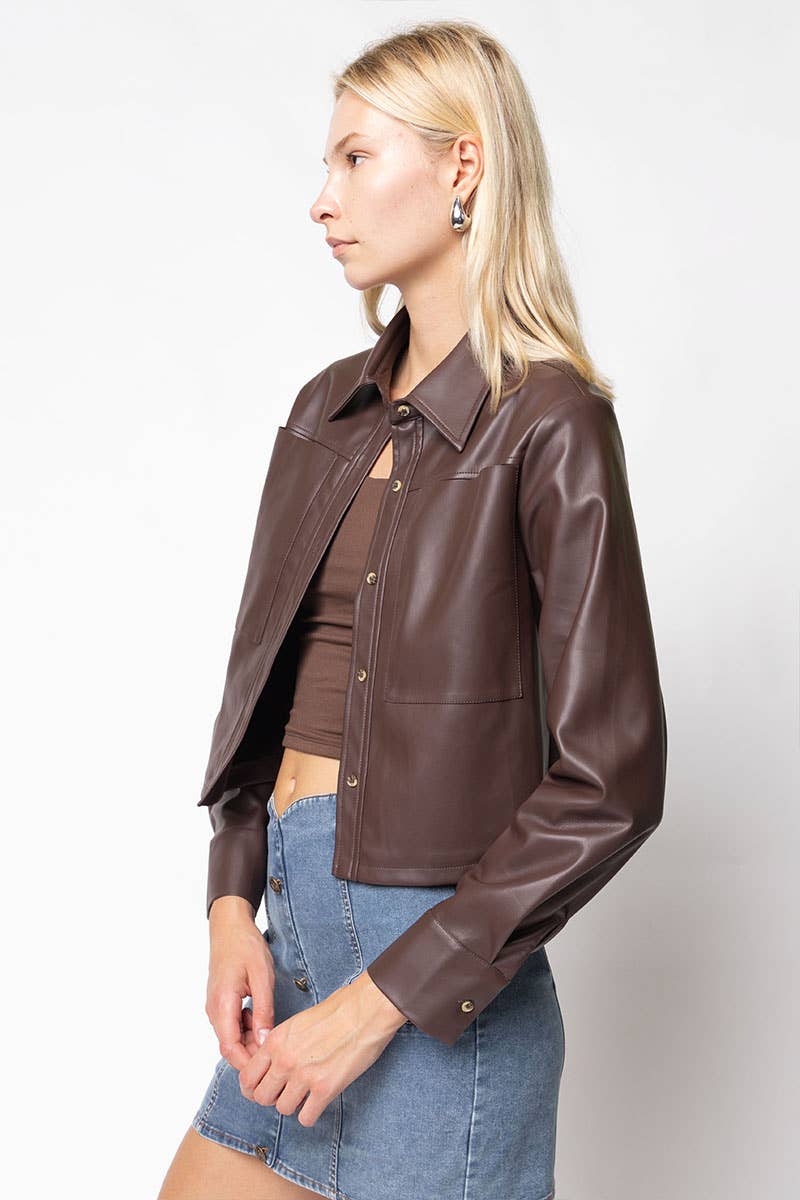 Mia Chocolate Vegan Butter Leather Cropped Jacket